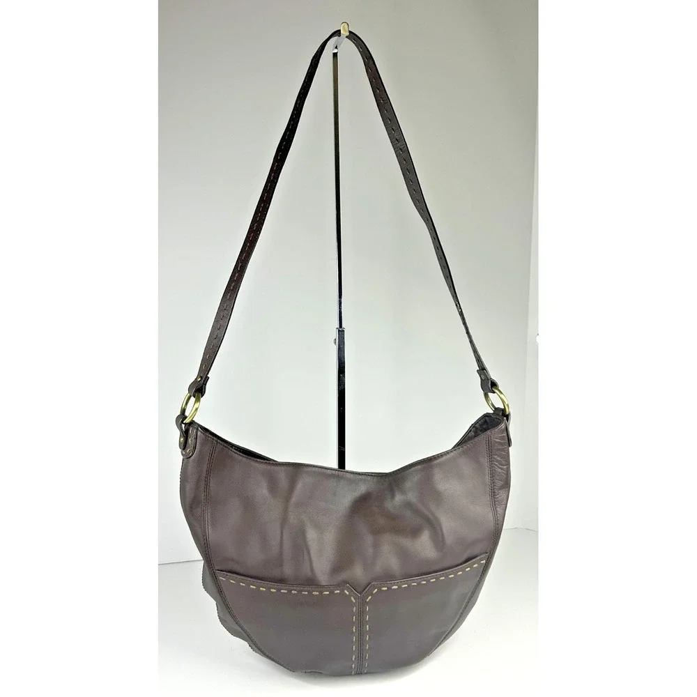 Sigrid Olsen Brown Leather Large Hobo Bag Crecent Shoulder Purse Tassel VTG Y2k
